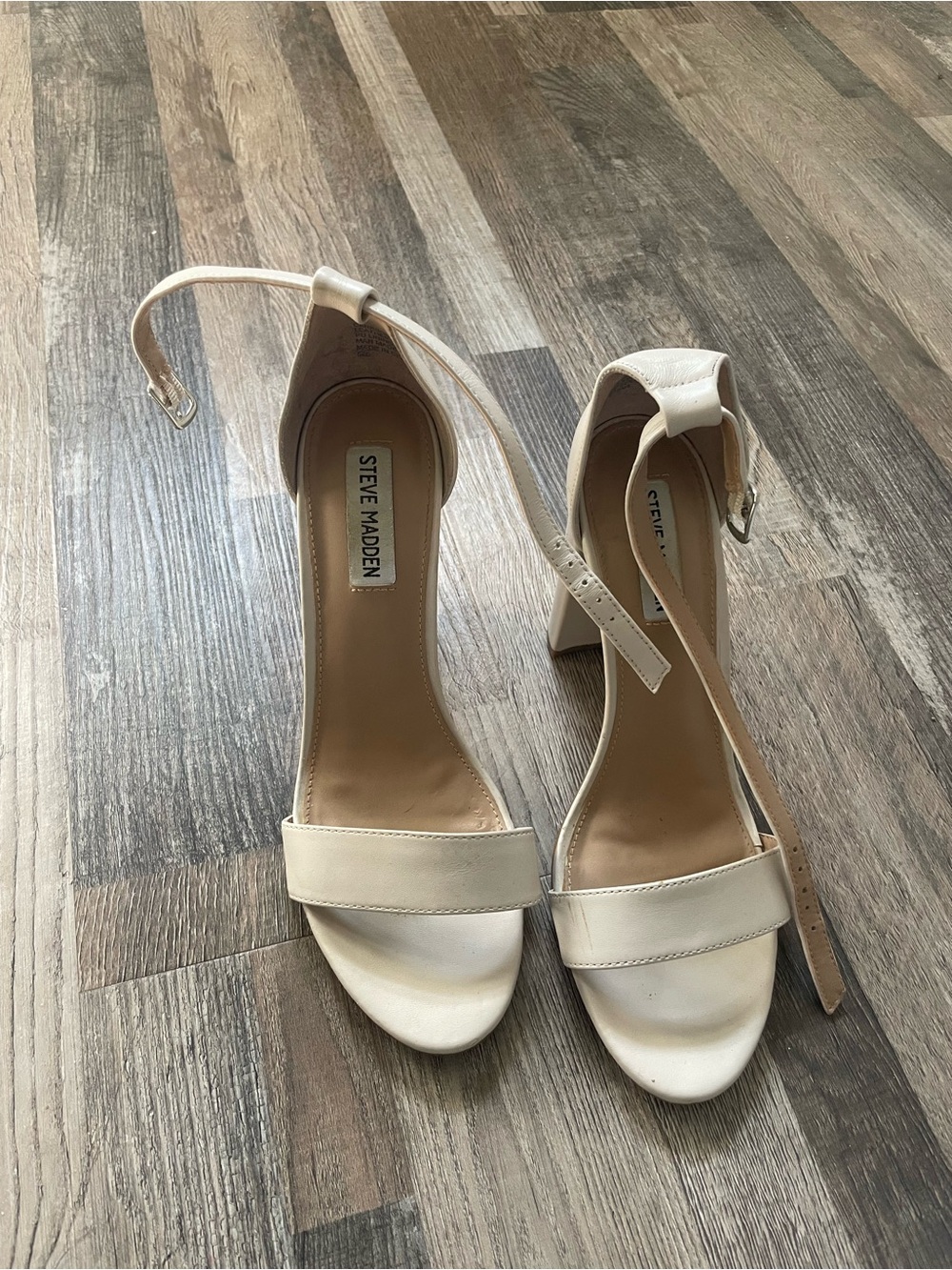 Steve Madden Cream Ankle-Strap Block Heels